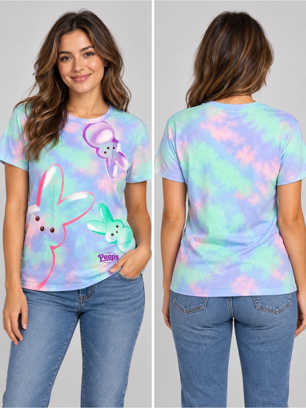 bp Pastel Tie-Dye Peeps Bunny Tee - Purple, Pink, Green, Blue